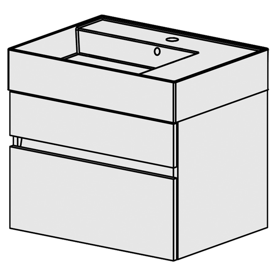 Meuble Quadra 61 cm
L: 61, H: 51.5, P: 46 cm
table en céramique blanc,
avec 1 lavabo à gauche, avec 2
tiroirs, avec Blumotion,
et liste décor,
faces/côtés visibles sel. code
couleurs selon palette,
incl 1 sifon encombr. réduit