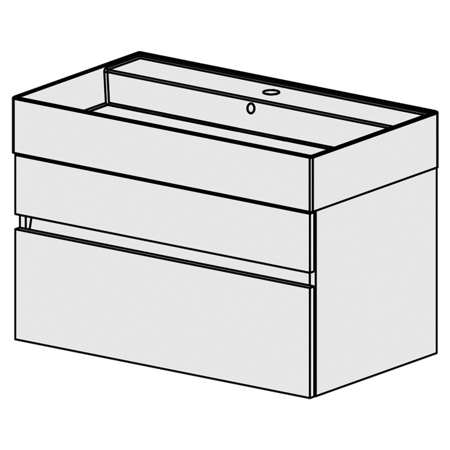Meuble Quadra 81 cm
L: 81, H: 51.5, P: 46 cm
table en céramique blanc,
avec 1 lavabo toute longeur,
armoire à 2 tiroirs, avec
Blumotion et liste décor,
faces/côtés visibles sel. code
couleurs selon palette,
incl 1 sifon encombr. réduit