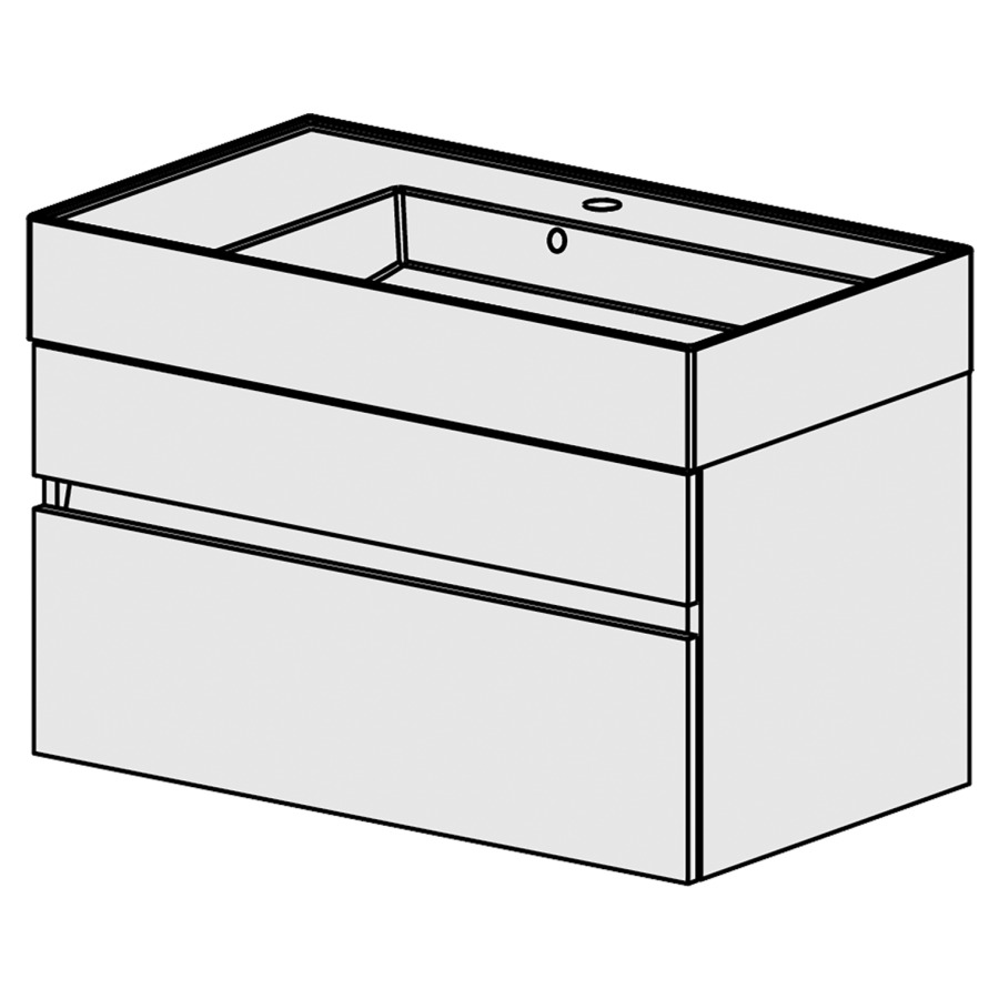 Meuble Quadra 81 cm
L: 81, H:51.5, P: 46 cm
table en céramique blanc, avec
1 lavabo à droite,
avec 2 tiroirs et liste décor,
faces/côtés visibles sel. code
couleurs selon palette,
incl 1 siphon encombr. réduit