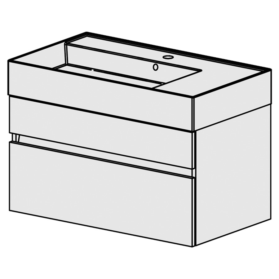 Meuble Quadra 81 cm
L: 81, H: 51.5, P: 46 cm
table en céramique blanc,
avec 1 lavabo à gauche, avec 2
tiroirs, avec Blumotion,
et liste décor,
faces/côtés visibles sel. code
couleurs selon palette,
incl 1 sifon encombr. réduit