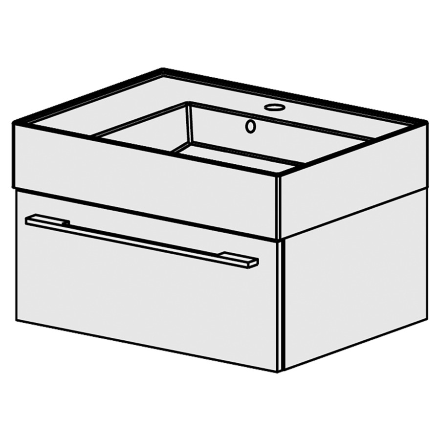 Meuble Quadra 61 cm
L: 61, H: 37.8, P: 46 cm
table en céramique blanc
avec 1 lavabo à droite, avec 1
tiroir,poignées selon palette
faces/côtés visibles sel. code
couleurs selon palette