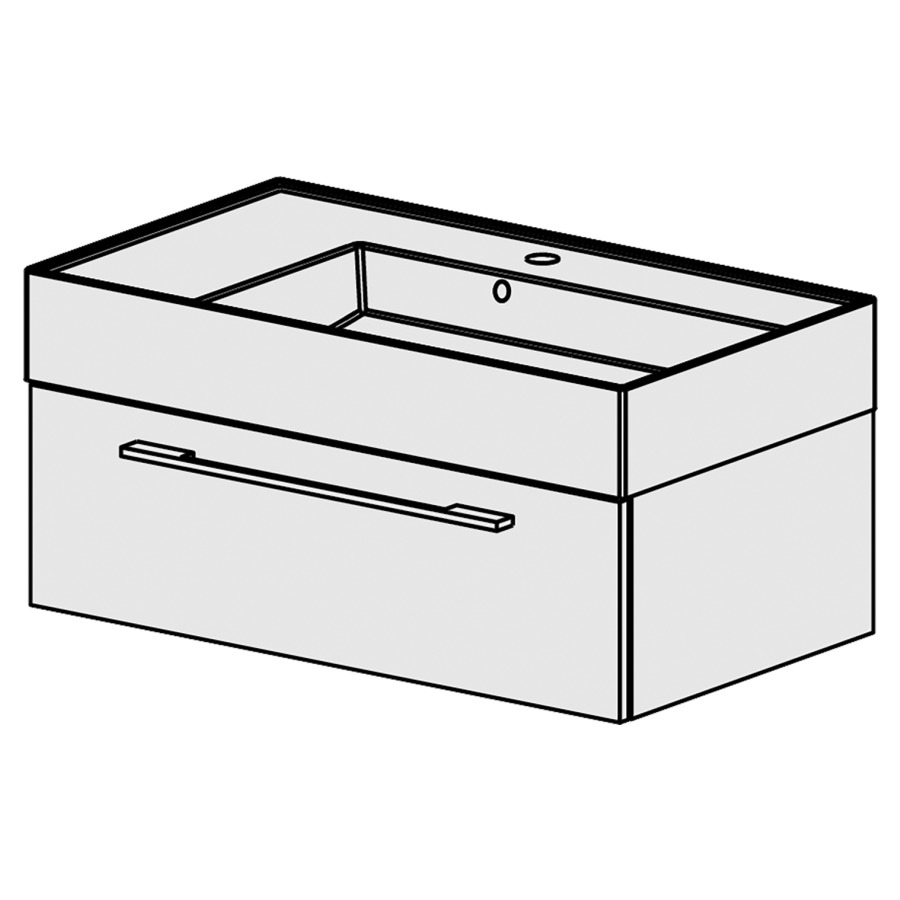 Meuble Quadra 81 cm
L: 81, H: 37.8, P: 46 cm
table en céramique blanc
avec 1 lavabo à droite, avec 1
tiroir,poignées selon palette
faces/côtés visibles sel. code
couleurs selon palette
