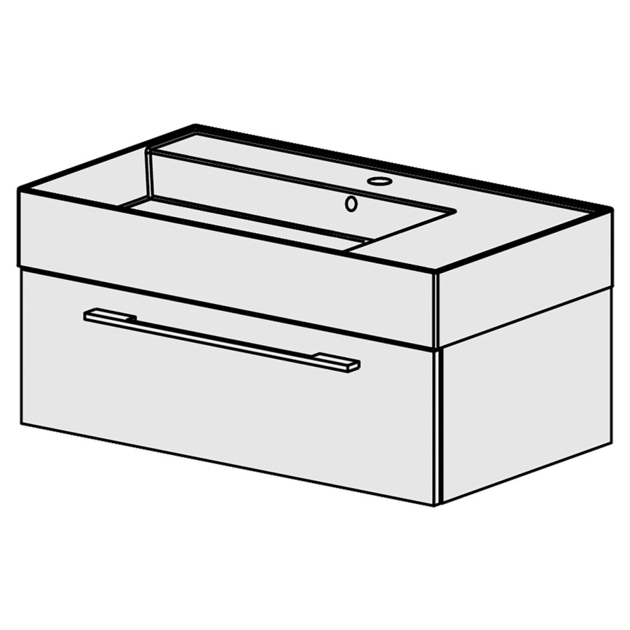 Meuble Quadra 81 cm
L: 81, H: 37.8, P: 46 cm
table en céramique blanc
avec 1 lavabo à gauche, avec 1
tiroir,poignées selon palette
faces/côtés visibles sel. code
couleurs selon palette