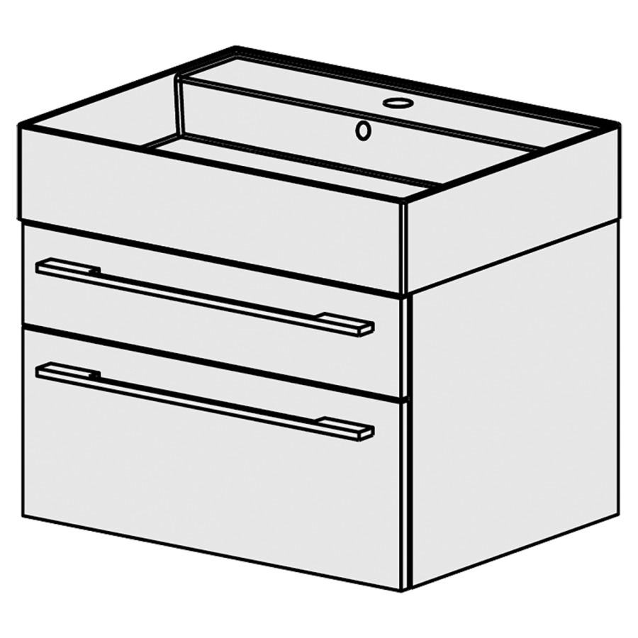 Meuble Quadra 61 cm
L: 61, H: 51.5, P: 46 cm
table en céramique blanc
avec 1 lavabo au milieu, avec
2 tiroirs,poignées selon
palette, faces/côtés visibles
sel. code, couleurs selon
palette,incl 1 sifon encombr.
réduit