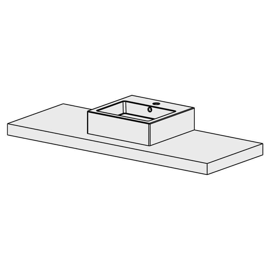 Table Florida 150 cm
L: 150, H: 7 , P: 56 cm
pour 1 lavabo à poser
au milieu, sans lavabo
stratifié Modern
couleurs selon la palette