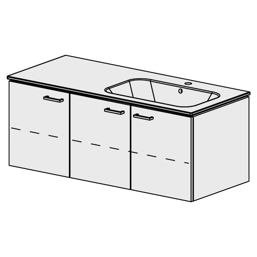 Meuble Stilo Ceram 121 cm
L:121, H:47,5, P:51 cm
table en céramique
blanc, avec 1 lavabo à droite
1 armoire à 1 porte
1 armoire à 2 portes
portes avec Blumotion
2 rayons réglables
poignées selon palette
faces/côtés visibles sel. code
couleurs selon palette