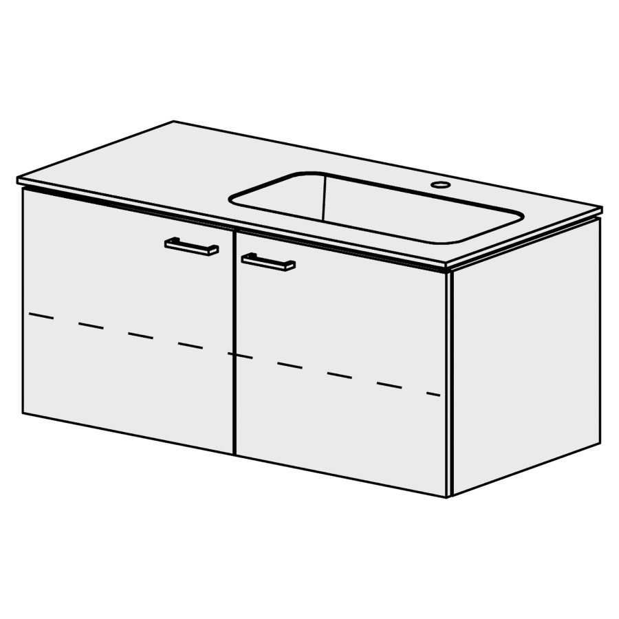 Meuble Stilo Mineral 106 cm
L:106, H:47,2, P:50,7 cm
table en marbre artificiel
blanc mat
avec 1 lavabo à droite
armoire à 2 portes
portes avec Blumotion
1 rayon réglable
poignées selon palette
faces/côtés visibles sel. code
couleurs selon palette