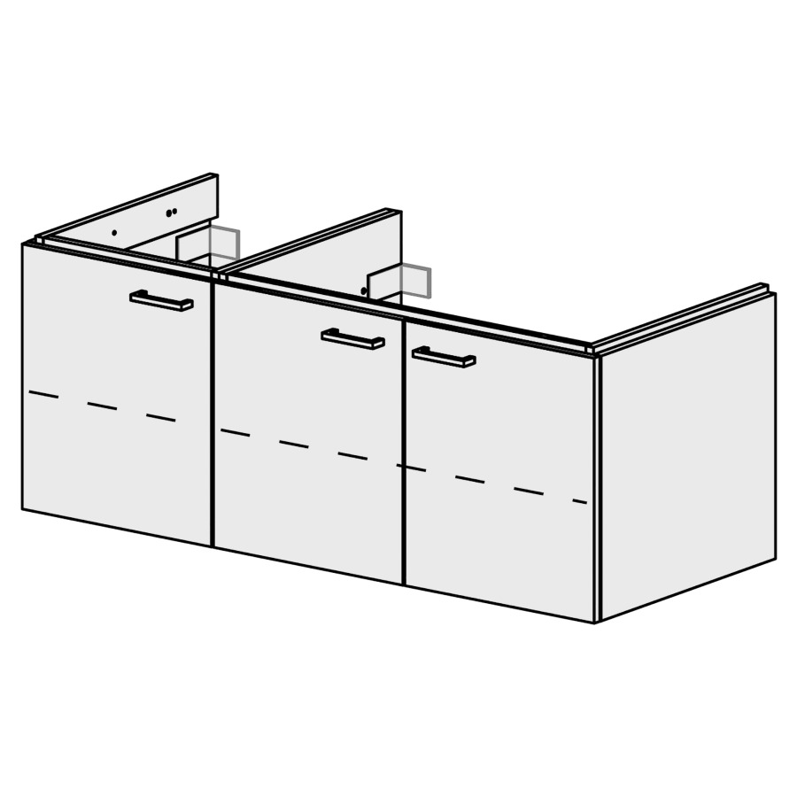 Meuble Stilo Top 120 cm
L: 120, H: 47.2, P: 50,7 cm
pour 1 lavabo à droite
1 armoire à 1 porte
charn.gauche,1 arm. à 2 portes
1 rayon réglable par armoire
portes avec Blumotion
poignées selon palette
faces/côtés visibles sel. code
couleurs selon palette