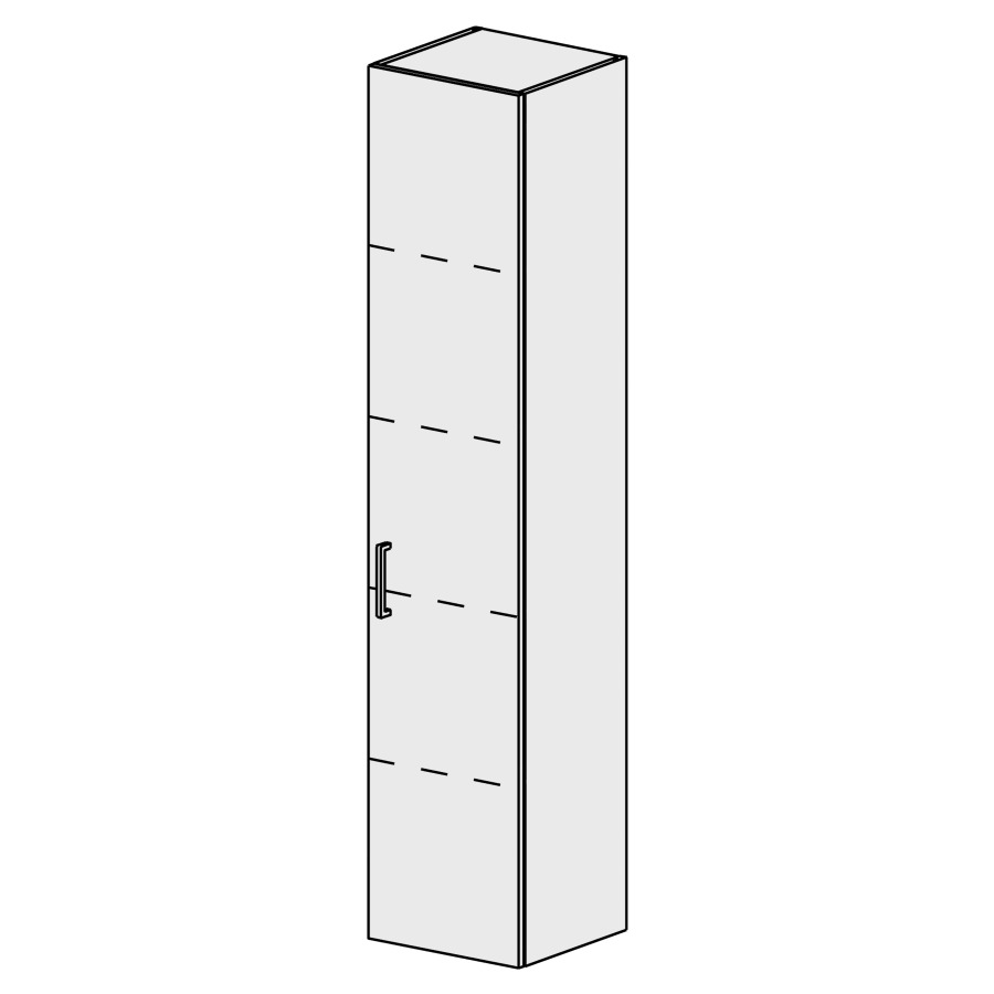 Armoire haute Sélection 35 cm
L: 35 H: 168, P: 33,2 cm
1 porte, charnières à gauche
4 rayons réglables
porte avec Blumotion
poignée selon palette
face/côtés visibles selon code
couleurs selon palette