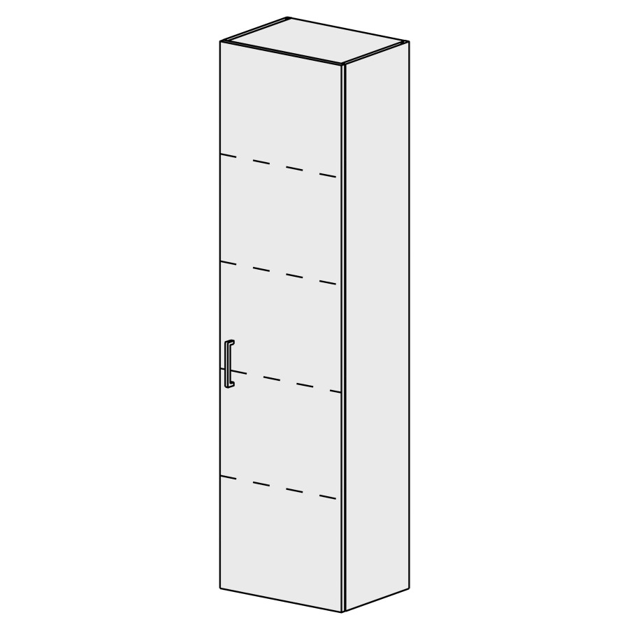 Armoire haute Sélection 45 cm
L: 45 H: 168, P: 33,2 cm
1 porte, charnières à droite
4 rayons réglables
porte avec Blumotion
poignée selon palette
face/côtés visibles sel. code
couleurs selon palette