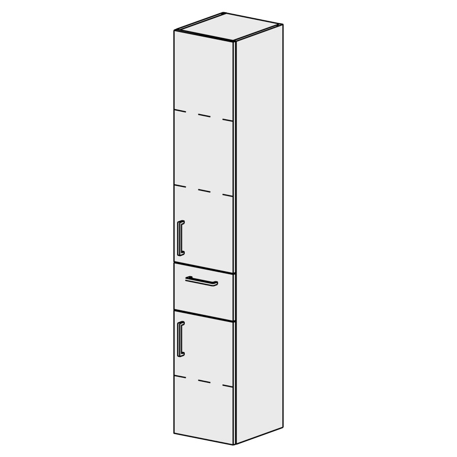 Armoire haute Sélection 30 cm
L: 30, H: 168, P: 33,2 cm
2 portes, charnières à droite
1 tiroir au milieu
3 rayons réglables
portes/tiroir avec Blumotion
poignées selon palette
faces/côtés visibles sel. code
couleurs selon palette