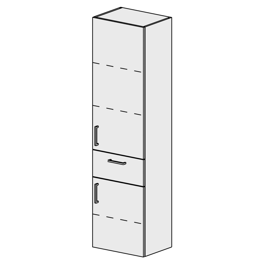Armoire haute Sélection 45 cm
L: 45, H: 168, P: 33,2 cm
2 portes, charnières à droite
1 tiroir au milieu
3 rayons réglables
portes/tiroir avec Blumotion
poignées selon palette
faces/côtés visibles sel. code
couleurs selon palette