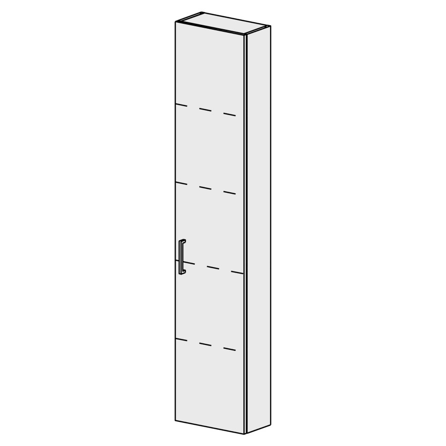 Armoire haute Sélection 35 cm
L: 35 H: 168, P: 17,8 cm
1 porte, charnières à droite
4 rayons réglables
porte avec Blumotion
poignée selon palette
face/côtés visibles sel. code
couleurs selon palette