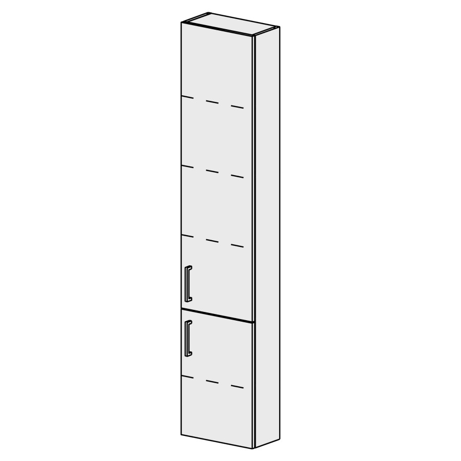 Armoire haute Sélection 35 cm
L: 35 H: 168, P: 17,8 cm
2 portes, charnières à gauche
4 rayons réglables
portes avec Blumotion
poignées selon palette
faces/côtés visibles sel. code
couleurs selon palette