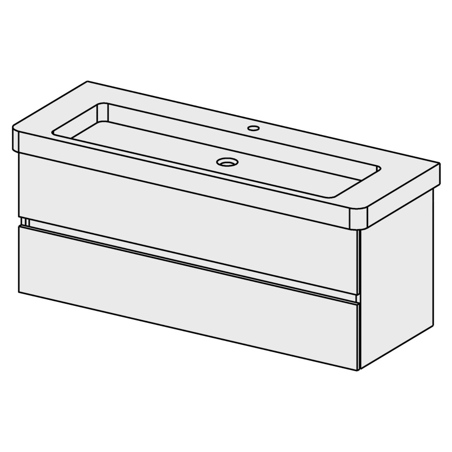 Meuble Subway 2-Maxi 130 cm
L: 125, H: 49, P: 44,8 cm
bloc à 2 tiroirs
tiroirs avec Blumotion
avec liste de décor
faces/côtés visibles sel. code
couleurs selon palette
pour siphon à encombrement
réduit & joint caoutchouc 32mm