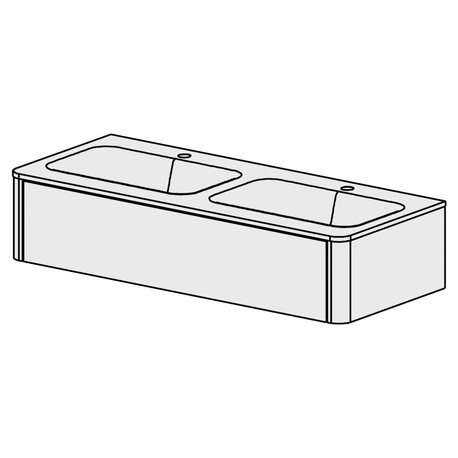 Meuble Soft 120,5 cm
L: 120,5 H: 24.5  P: 50 cm
table en marbre artificiel
blanc brillant, avec 2 lavabos
1 tiroir,
tiroir avec Blumotion
sans poignée, avec tip-on
face/côtés visibles sel. code
couleurs selon palette
inclus siphon à encombrement
réduit & joint caoutchouc 32mm
pas possible avec système-Clou