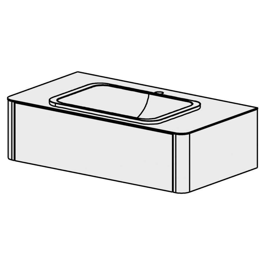 Meuble Soft 90,5 cm
L: 90,5 H: 25  P: 50 cm
table en Compact
pour 1 lavabo semi-encastré
au milieu, 1 tiroir,
tiroir avec Blumotion
sans poignée, avec tip-on
face/côtés visibles sel. code
couleurs selon palette
inclus siphon à encombrement
réduit & joint caoutchouc 32mm
pas possible avec système-Clou