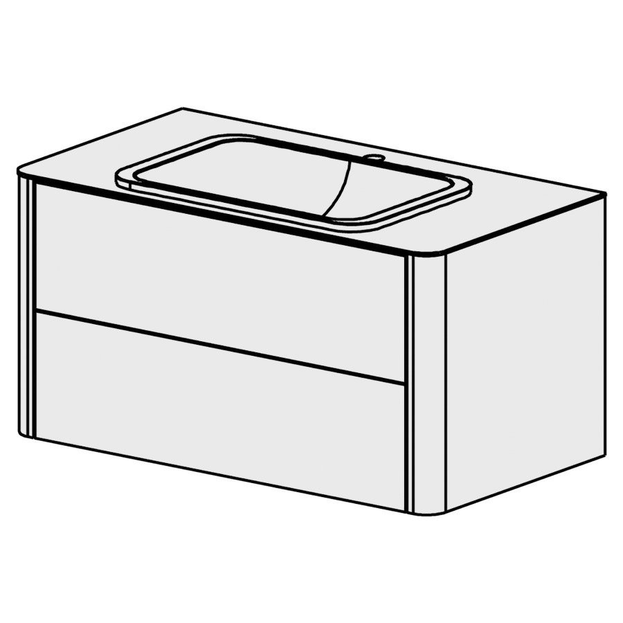 Meuble Soft 90,5 cm
L: 90,5  H: 46,5 P: 50 cm
table en Compact
pour 1 lavabo semi-encastré
au milieu, 2 tiroirs,
tiroirs avec Blumotion
sans poignée, avec tip-on
faces/côtés visibles sel. code
couleurs selon palette
inclus siphon à encombrement
réduit & joint caoutchouc 32mm
pas possible avec système-Clou