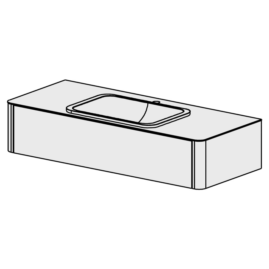 Meuble Soft 90,5 cm
L: 90,5 H: 26  P: 50 cm
table panneau de fibres bois-
suisse, pour  1 lavabo semi-
encastré, au milieu, 1 tiroir,
tiroir avec Blumotion
sans poignée, avec tip-on
face/côtés visibles sel. code
couleurs selon palette
inclus siphon à encombrement
réduit & joint caoutchouc 32mm
pas possible avec système-Clou