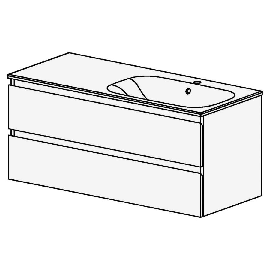 Meuble Aqua Ceram Move II 121
cm
L: 121 / H: 54 / P: 51 cm
table en céramique blanc
avec trop-plein
avec 1 lavabo à droite
2 tiroirs
Avec liste décor (en haut + au
milieu)
Faces et côtés visibles selon
code