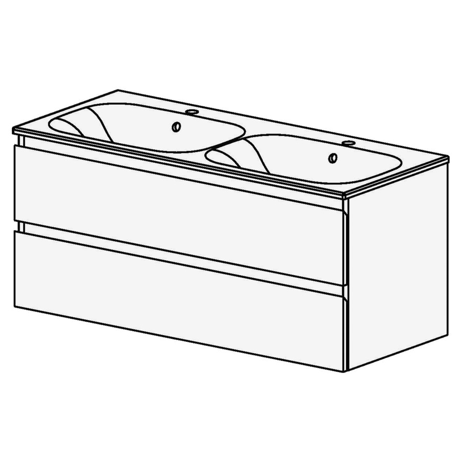 Meuble Aqua Ceram Move II 121
cm
L: 121 / H: 54 / P: 51 cm
table en céramique blanc
avec trop-plein
avec 2 lavabos
2 tiroirs
Avec liste décor (en haut + au
milieu)
Faces et côtés visibles selon
code