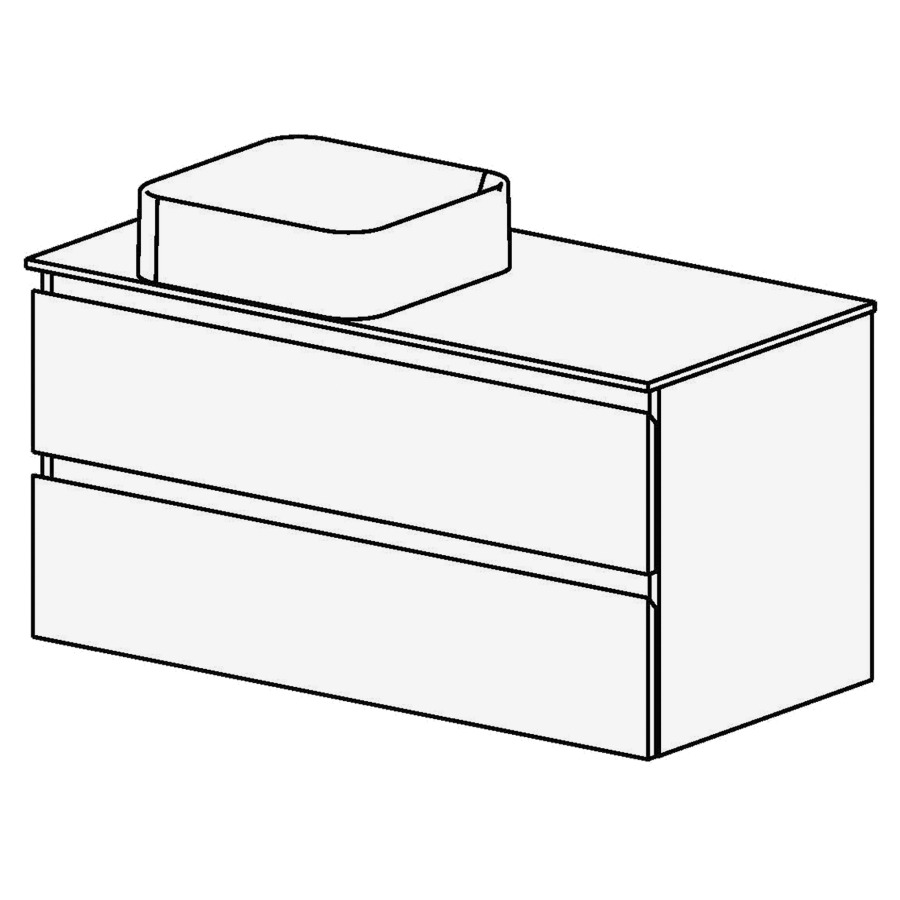 Meuble Aqua Top 105 cm
L: 105 / H: 54,2 / P: 50,9 cm
pour 1 lavabo à gauche
table en stratifié Modern
2 tiroirs
Avec liste décor (en haut + au
milieu)