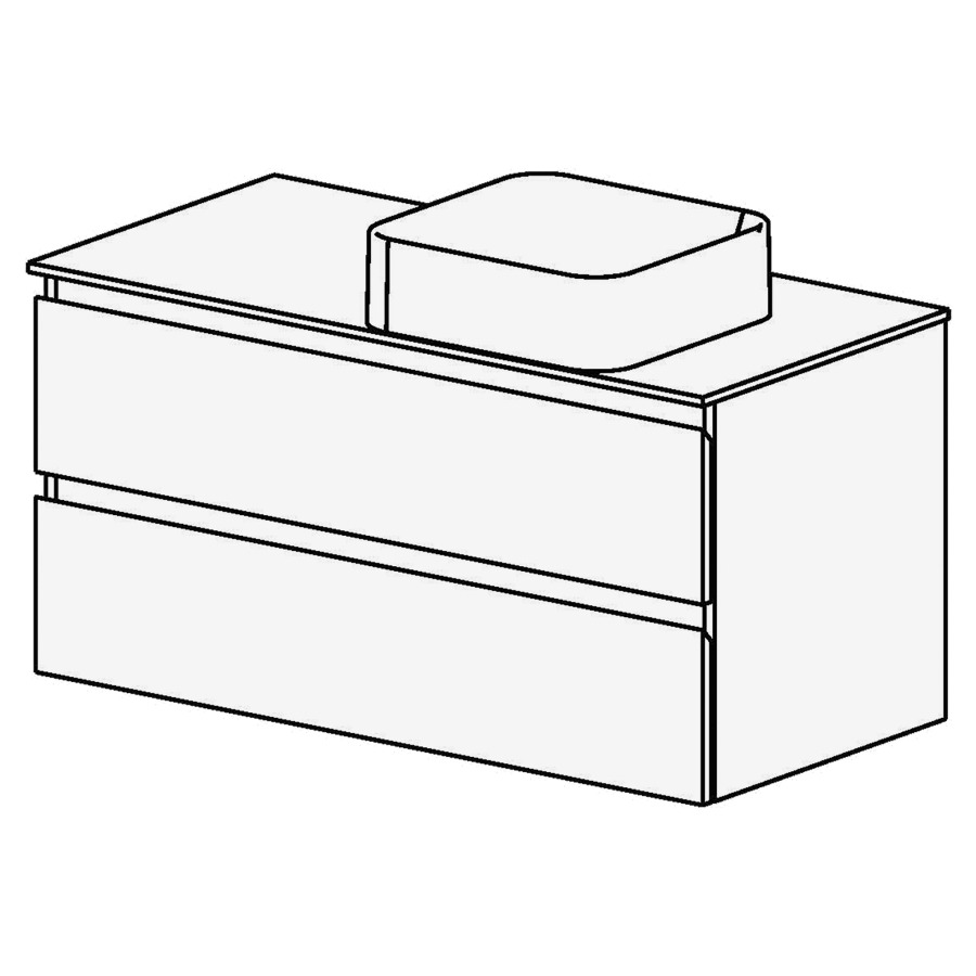 Meuble Aqua Top 105 cm
L: 105 / H: 54,2 / P: 50,9 cm
pour 1 lavabo à droite
table en stratifié Modern
2 tiroirs
Avec liste décor (en haut + au
milieu)