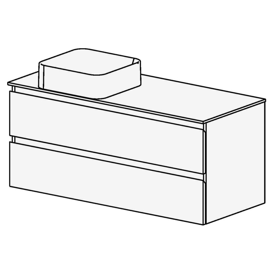 Meuble Aqua Top 120 cm
L: 120 / H: 54,2 / P: 50,9 cm
pour 1 lavabo à gauche
table en stratifié Modern
2 tiroirs
Avec liste décor (en haut + au
milieu)