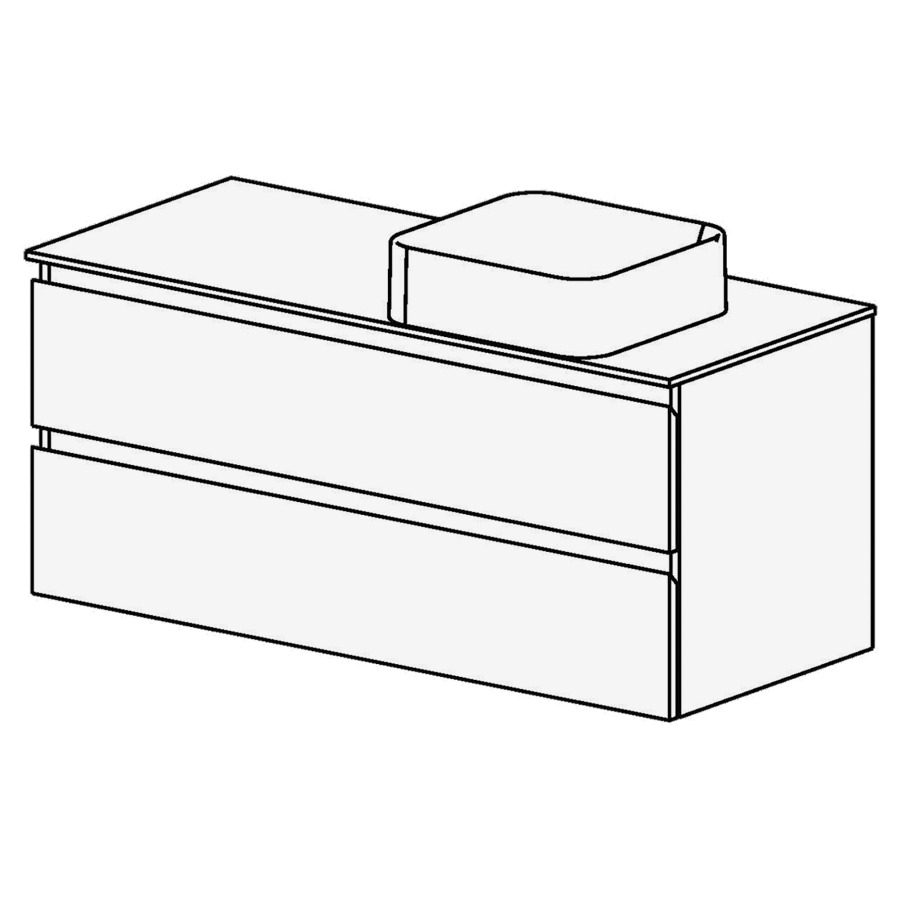 Meuble Aqua Top 120 cm
L: 120 / H: 54,2 / P: 50,9 cm
pour 1 lavabo à droite
table en stratifié Modern
2 tiroirs
Avec liste décor (en haut + au
milieu)