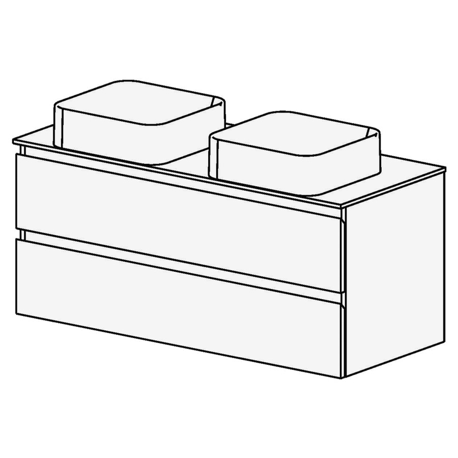 Meuble Aqua Top 120 cm
L: 120 / H: 54,2 / P: 50,9 cm
pour 2 lavabos
table en stratifié Modern
2 tiroirs
Avec liste décor (en haut + au
milieu)