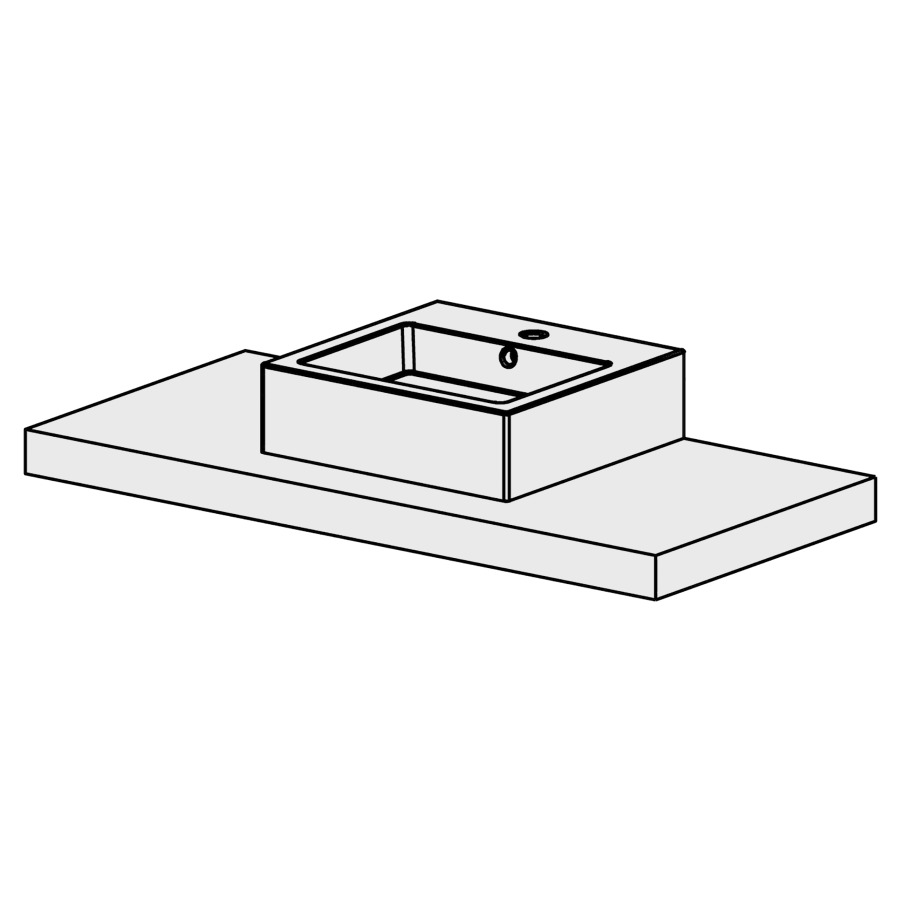 Table Florida (5 cm)  120 cm
L: 120, P: 56 , H: 5 cm
pour 1 lavabo à poser
au milieu, sans lavabo
table et côtés visibles
selon code
couleurs selon la palette