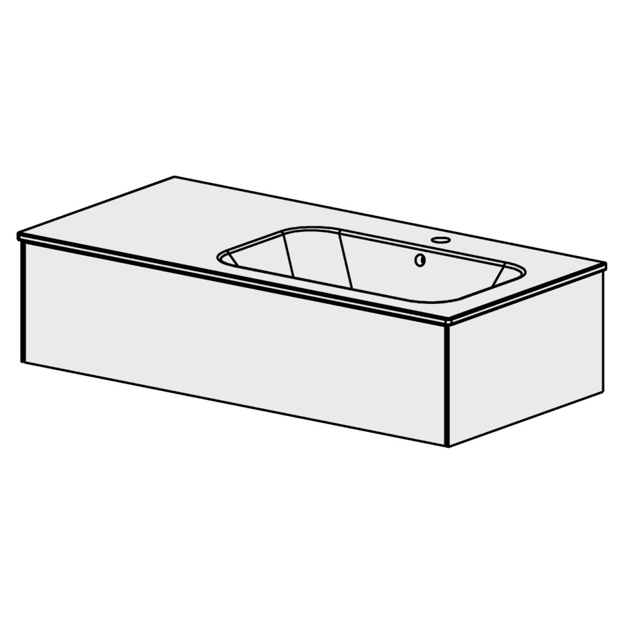 Meuble PURA CERAM 106 cm
L: 104,6, H: 27,4, P: 51,5 cm
avec table en céramique
avec lavabo à droite
1 tiroir
tiroir avec Blumotion
avec Tip-on
face selon code
côtés visibles FB
couleurs selon palette
inclus siphon à encombrement
réduit & joint caoutchouc 32mm