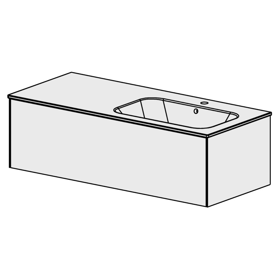 Meuble PURA CERAM 121 cm
L: 119,6, H: 36,4, P: 51,5 cm
avec table en céramique
avec 1 lavabo à droite
1 tiroir
tiroir avec Blumotion
avec Tip-on
face selon code
côtés visibles FB
couleurs selon palette
inclus siphon à encombrement
réduit & joint caoutchouc 32mm
