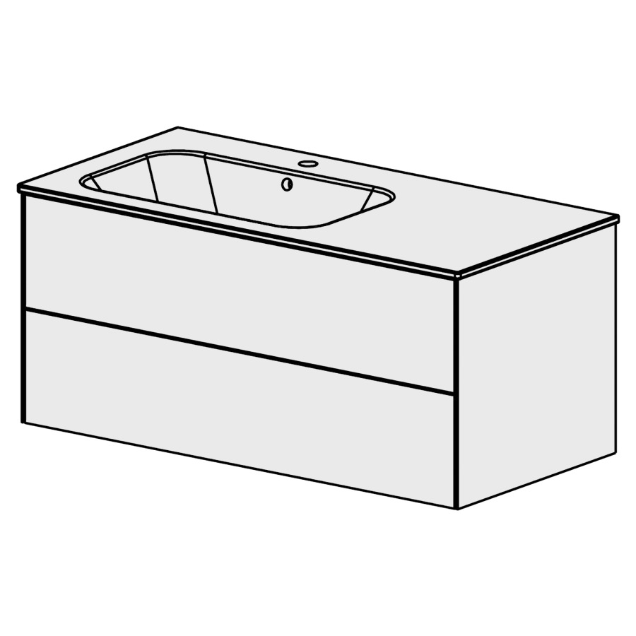Meuble PURA CERAM 106 cm
L: 104,6, H: 49,5, P: 51,5 cm
avec table en céramique
avec lavabo à gauche
2 tiroirs
tiroirs avec Blumotion
avec Tip-on
faces selon code
côtés visibles FB
couleurs selon palette
inclus siphon à encombrement
réduit & joint caoutchouc 32mm