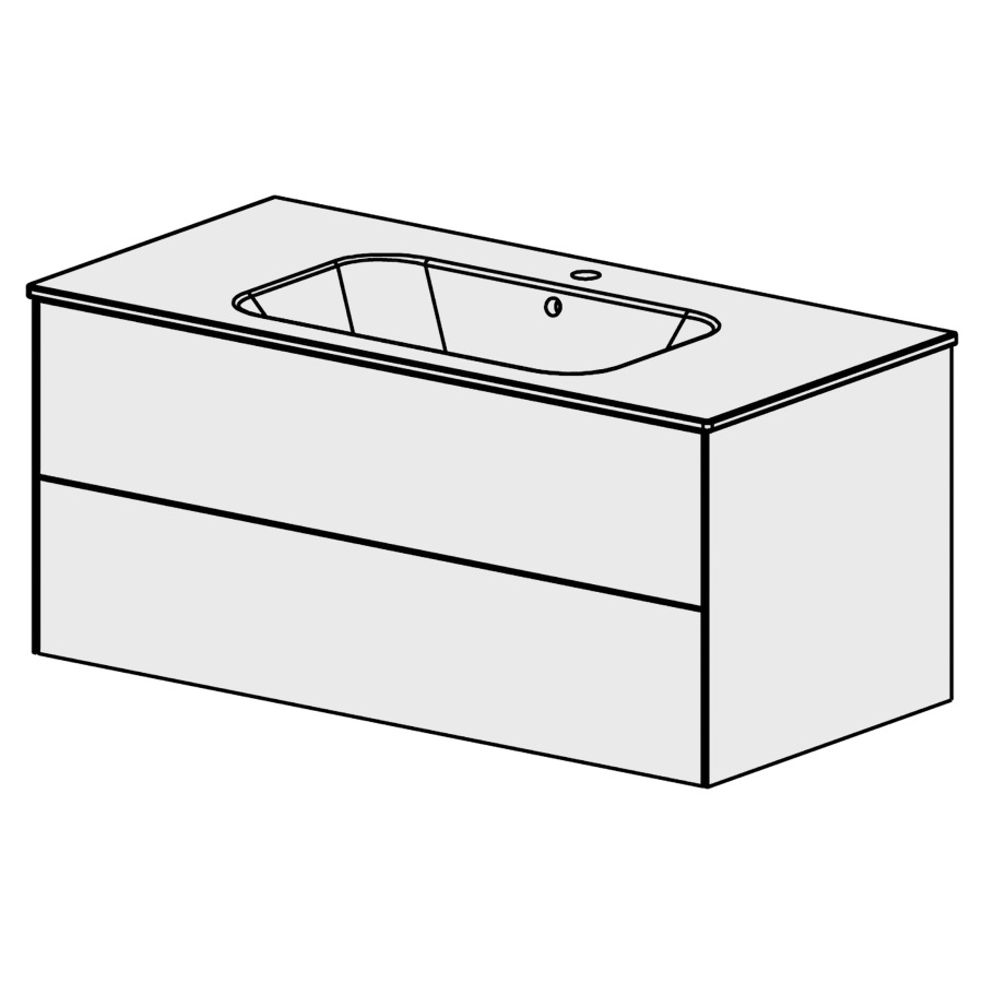 Meuble PURA CERAM 106 cm
L: 104,6, H: 49,5, P: 51,5 cm
avec table en céramique
avec lavabo au milieu
2 tiroirs
tiroirs avec Blumotion
avec Tip-on
faces selon code
côtés visibles FB
couleurs selon palette
inclus siphon à encombrement
réduit & joint caoutchouc 32mm