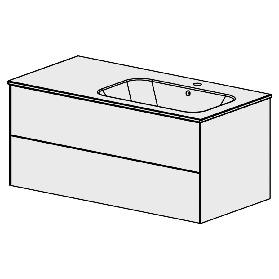 Meuble PURA CERAM 106 cm
L: 104,6, H: 49,5, P: 51,5 cm
avec table en céramique
avec lavabo à droite
2 tiroirs
tiroirs avec Blumotion
avec Tip-on
faces selon code
côtés visibles FB
couleurs selon palette
inclus siphon à encombrement
réduit & joint caoutchouc 32mm