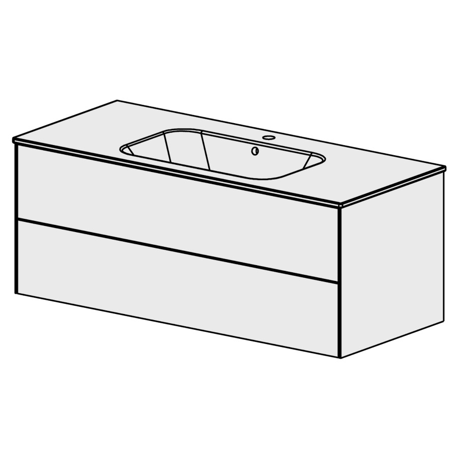 Meuble PURA CERAM 121 cm
L: 119,6, H: 49,5, P: 51,5 cm
avec table en céramique
avec lavabo au milieu
2 tiroirs
tiroirs avec Blumotion
avec Tip-on
faces selon code
côtés visibles FB
couleurs selon palette
inclus siphon à encombrement
réduit & joint caoutchouc 32mm