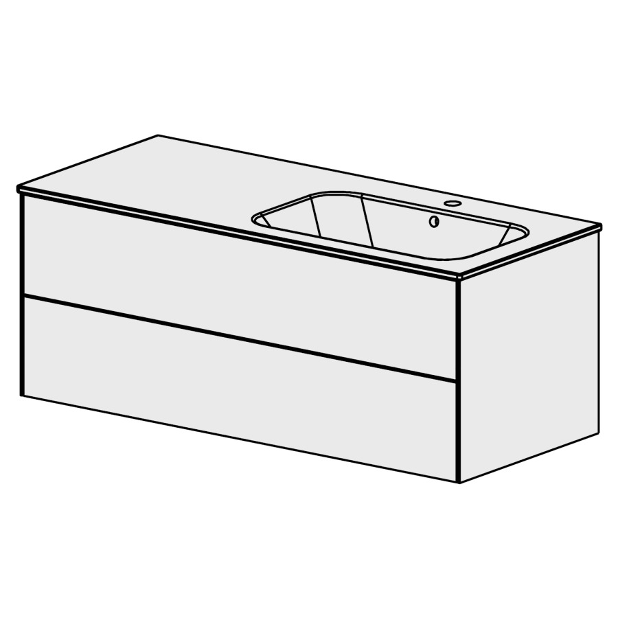 Meuble PURA CERAM 121 cm
L: 119,6, H: 49,5, P: 51,5 cm
avec table en céramique
avec lavabo à droite
2 tiroirs
tiroirs avec Blumotion
avec Tip-on
faces selon code
côtés visibles FB
couleurs selon palette
inclus siphon à encombrement
réduit & joint caoutchouc 32mm