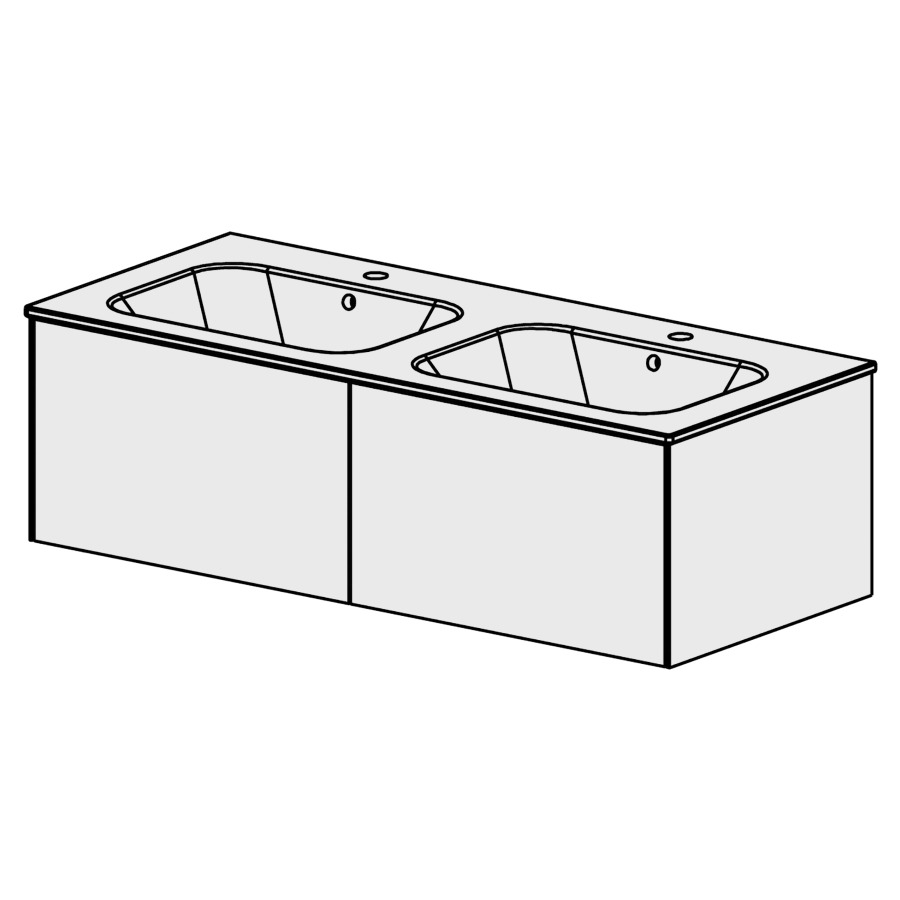 Meuble PURA CERAM 121 cm
L: 119,6, H: 36,4, P: 51,5 cm
avec table en céramique
avec 2 lavabos
2 tiroirs
tiroirs avec Blumotion
avec Tip-on
faces gemäss Code
côtés visibles FB
couleurs selon palette
inclus siphon à encombrement
réduit & joint caoutchouc 32mm