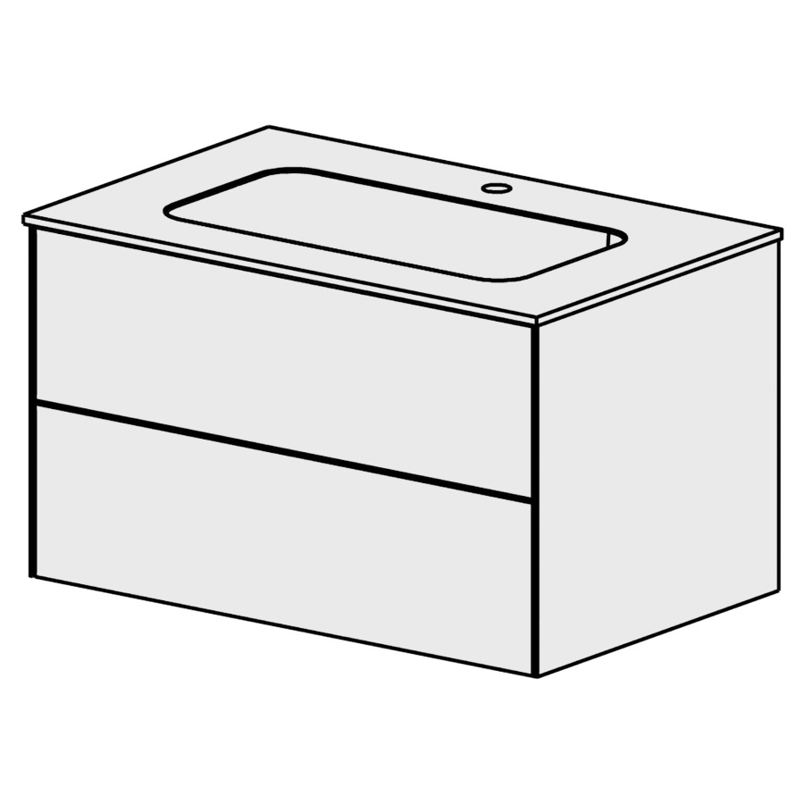 Meuble PURA MINERAL 81 cm
L: 79,6, H: 48, P: 50,7 cm
avec table marbre artificiel
en blanc mat, 1 lavabo au
milieu, 2 tiroirs,
tiroirs avec Blumotion
avec Tip-on
faces selon code
côtés visibles FB
couleurs selon palette
inclus siphon à encombrement
réduit & joint caoutchouc 32mm
sans trop-plein