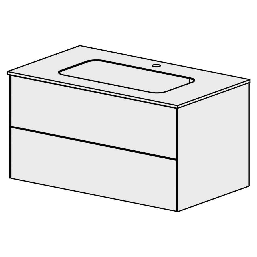 Meuble PURA MINERAL 91 cm
L: 89,6, H: 48, P: 50,7 cm
avec table marbre artificiel
en blanc mat, 1 lavabo au
milieu, 2 tiroirs
tiroirs avec Blumotion
avec Tip-on
faces selon code
côtés visibles FB
couleurs selon palette
inclus siphon à encombrement
réduit & joint caoutchouc 32mm
sans trop-plein
