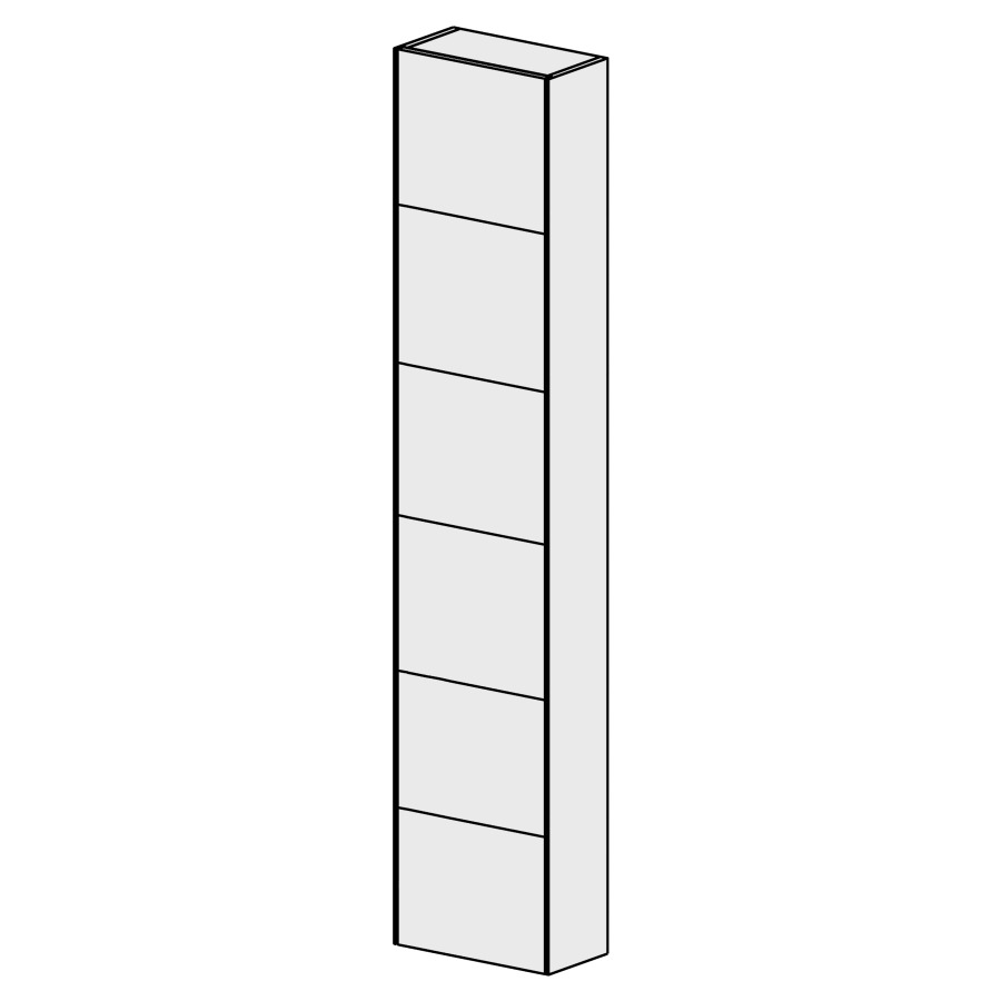 Armoire haute COOL 35 cm
L: 35, H: 168 P: 17,9 cm
1 porte, charnières gauche
1 rayon fixe + 4 rayons en
verre réglables
porte avec Blumotion
avec Tip-on
face selon palette
côtés visibles FB