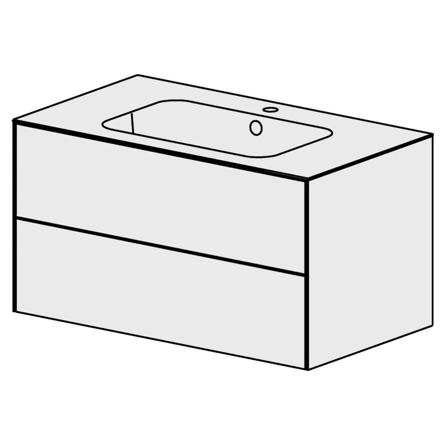 Meuble SATINO 91 cm
L: 89,6, H: 48 , P: 50,7 cm
avec table en Mineral-art
avec  1 lavabo au milieu
2 tiroirs
tiroirs avec Blumotion
avec Tip-on
faces selon code
côtés visibles en FB
couleurs selon palette
inclus siphon à encombrement
réduit & joint caoutchouc 32mm