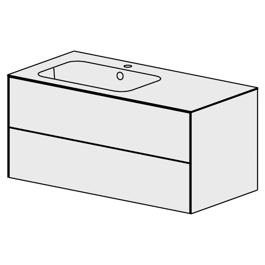 Meuble SATINO 106 cm
L: 104,6, H: 48, P: 50,7 cm
avec table en Mineral-art
avec lavabo à gauche
2 tiroirs
tiroirs avec Blumotion
avec Tip-on
face selon code
côtés visibles en FB
couleurs selon palette
inclus siphon à encombrement
réduit & joint caoutchouc 32mm