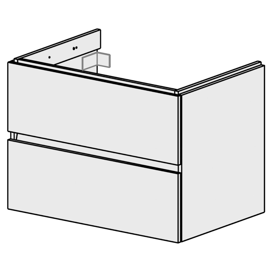 Meuble Stilo UP 80 cm
L:79,6, H:58 P:53,7 cm
pour 1 lavabo encastré au
milieu ,2 tiroirs
tiroirs avec Blumotion
avec liste de décor
faces/côtés visibles sel. code
couleurs selon palette
inclus siphon à encombrement
réduit & joint caoutchouc 32mm