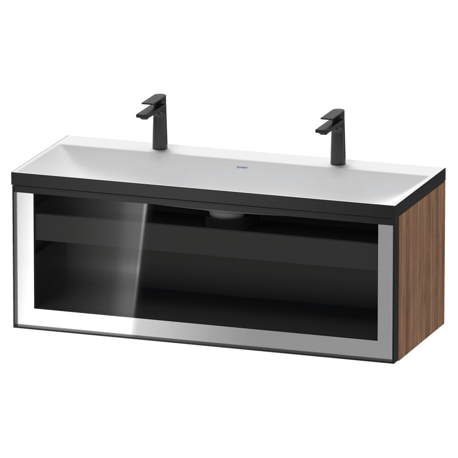 Combinaison de meuble VITRIUM
120 x 48.1 x 47.9 cm
élément de tiroir, 1&nbsp;tiroir
1&nbsp;tiroir intérieur, avec fonte minérale 
lavabo DuroCast, sans trop-plein
2 trous de robinetterie
avec siphon gain de place et vidage 
front verre parsol gris