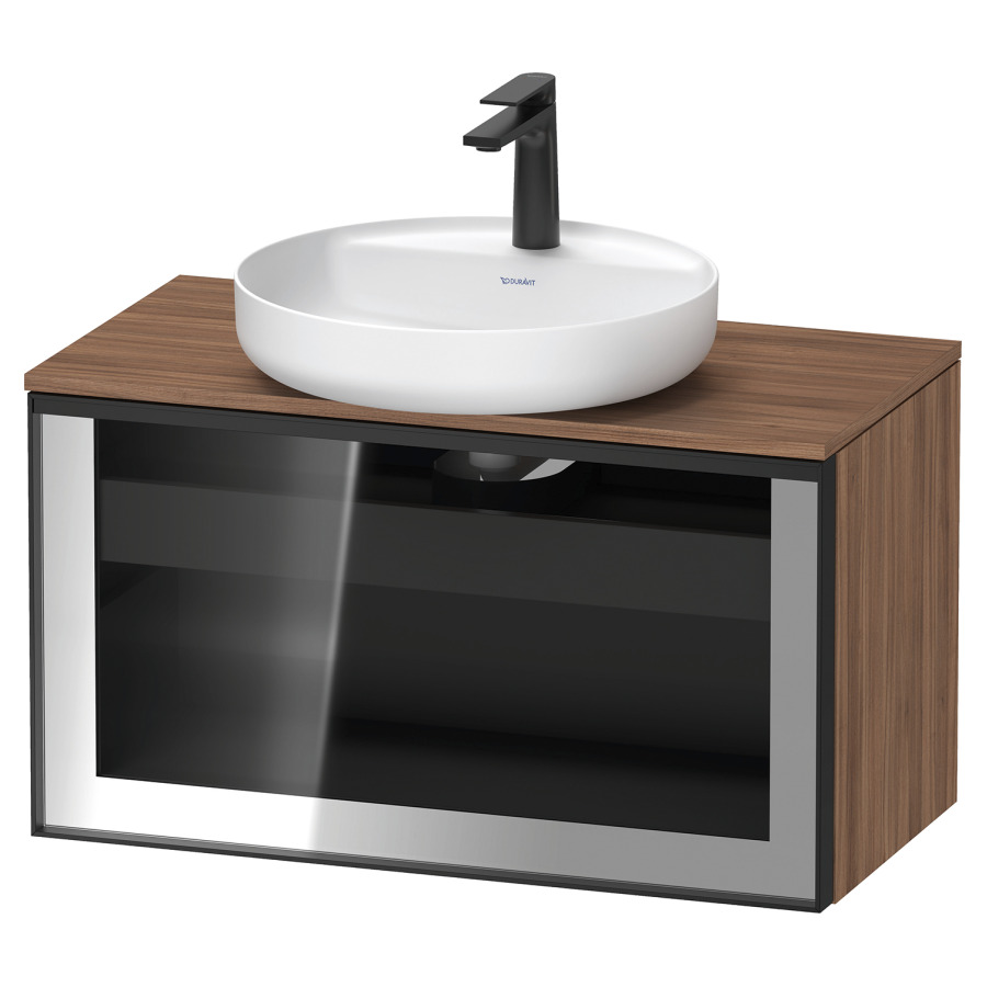 Élément inférieur  VITRIUM
80 x 45.9 x 42 cm
élément de tiroir, 1&nbsp;tiroir
1&nbsp;tiroir intérieur, avec plaque de console
pour 1 lavabo à poser, perçage de robinet 
possible, sans siphon gain de place
front verre parsol gris