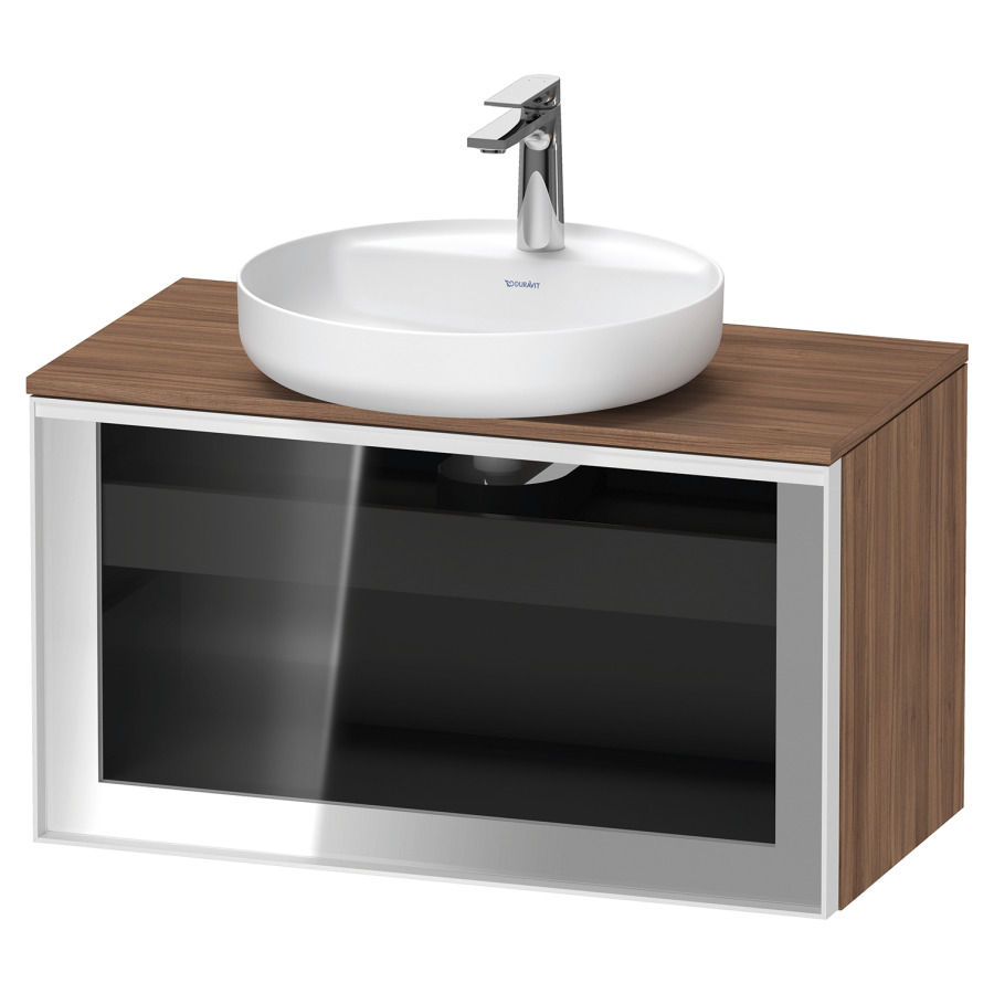 Élément inférieur  VITRIUM
80 x 45.9 x 42 cm
élément de tiroir, 1&nbsp;tiroir
1&nbsp;tiroir intérieur, avec plaque de console
pour 1 lavabo à poser, perçage de robinet 
possible, sans siphon gain de place
front verre parsol gris avec éclairage intérieur
l'éclairage intérieur ne peut être commandé 
que par le miroir/l'armoire de toilette
dans la version "commande par
capteur de l'éclairage intérieur"
