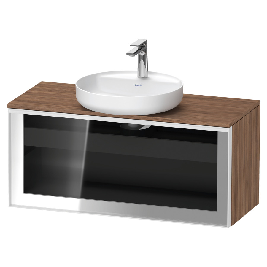 Élément inférieur  VITRIUM
100 x 45.9 x 42 cm
élément de tiroir, 1&nbsp;tiroir
1&nbsp;tiroir intérieur, avec plaque de console
pour 1 lavabo à poser, perçage de robinet 
possible, sans siphon gain de place
front verre parsol gris
