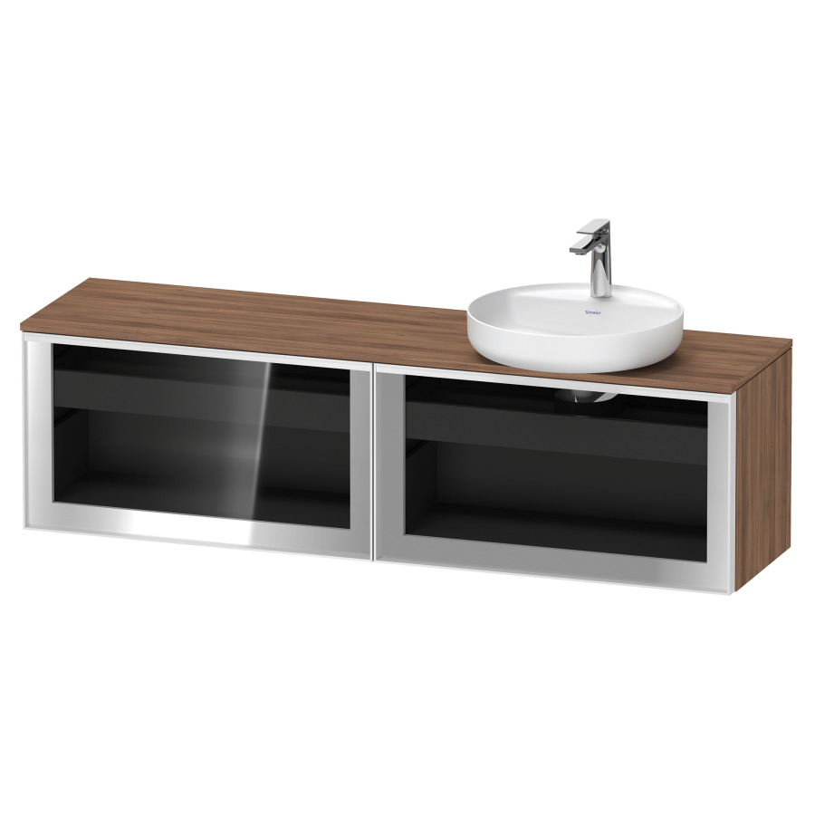 Élément inférieur  VITRIUM
160 x 45.9 x 42 cm
élément de tiroir, 1&nbsp;tiroir
1&nbsp;tiroir intérieur, avec plaque de console
pour 1 lavabo à poser à droite, perçage 
de robinet possible, sans siphon gain de place
front verre parsol gris